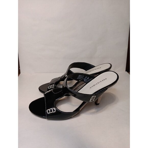 Predictions Women 7.5 Black and Tan 2000s Faux Patent Leather Sandal Slides Mule - Picture 3 of 11